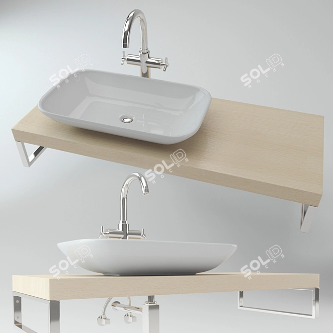 Wooden Plate Washbasin 3D model image 1