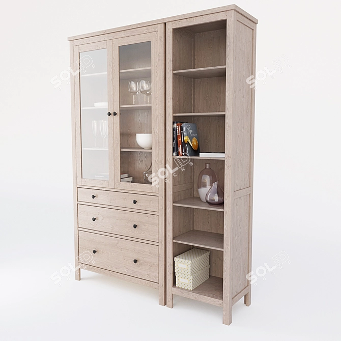Hemnes Display Cabinet with Drawers Tall and Elegant Storage Solution Stylish Hemnes Shelving Unit Versatile and Space 3D model image 2