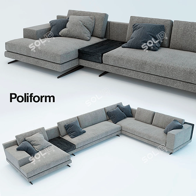 Modern Corner Chaise Sofa 3D model image 1