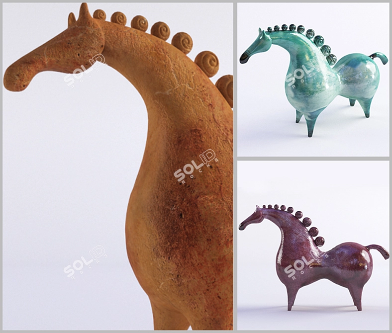 Graceful Pottery Horse Sculpture 3D model image 1