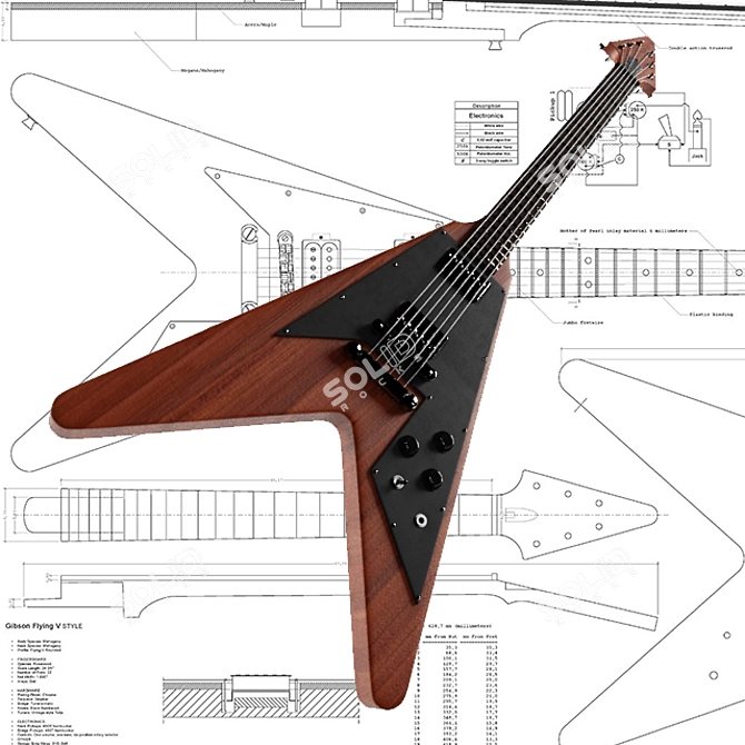 Innovative Arrow-Shaped Flying-V Guitar 3D model image 1