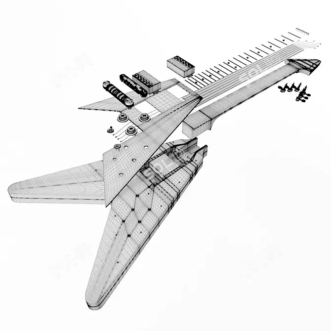 Innovative Arrow-Shaped Flying-V Guitar 3D model image 3