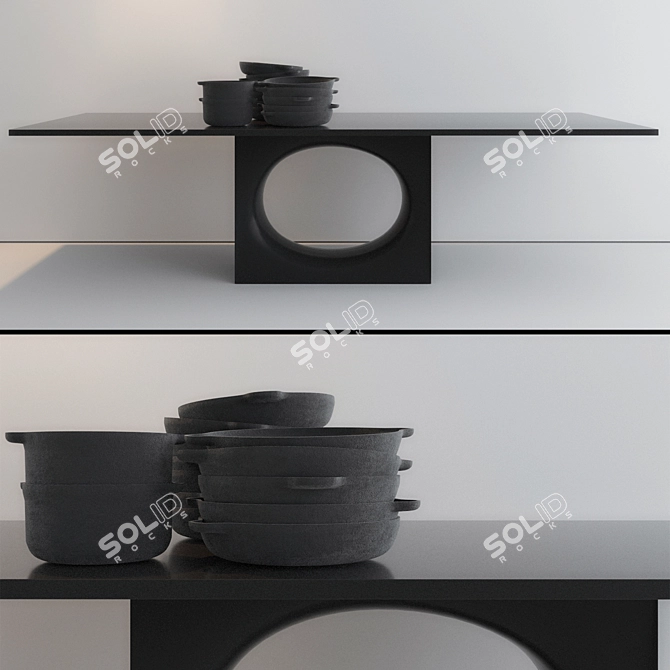 Sculpted Hole Metal-Wood Table 3D model image 1