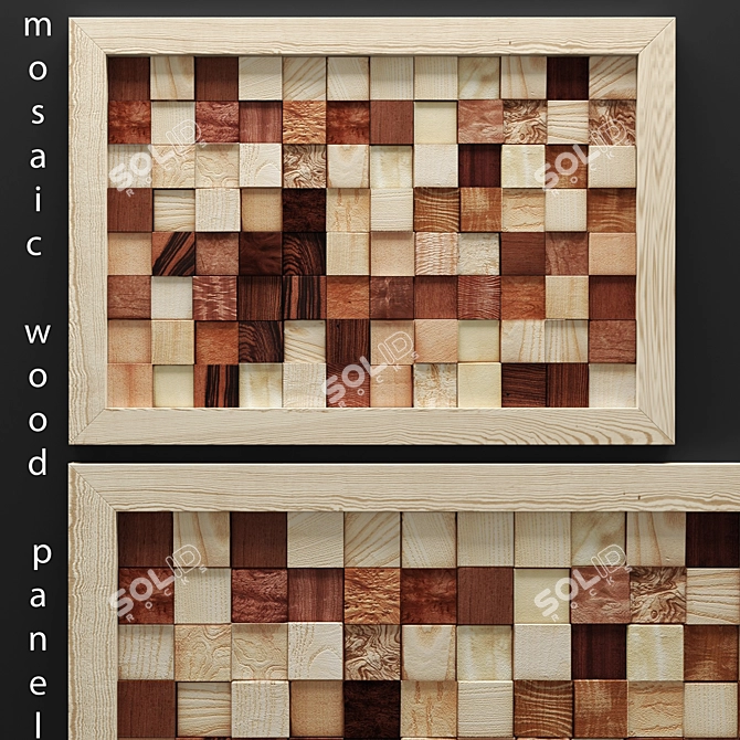 Wood Mosaic Panel: Exquisite Artistry 3D model image 1