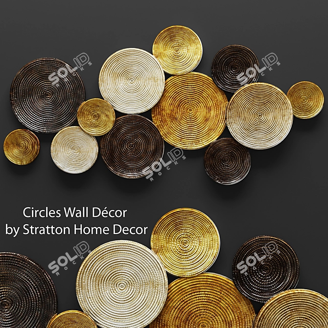 Luxury Gold Circles Wall Decor 3D model image 1