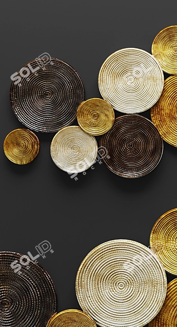 Luxury Gold Circles Wall Decor 3D model image 2