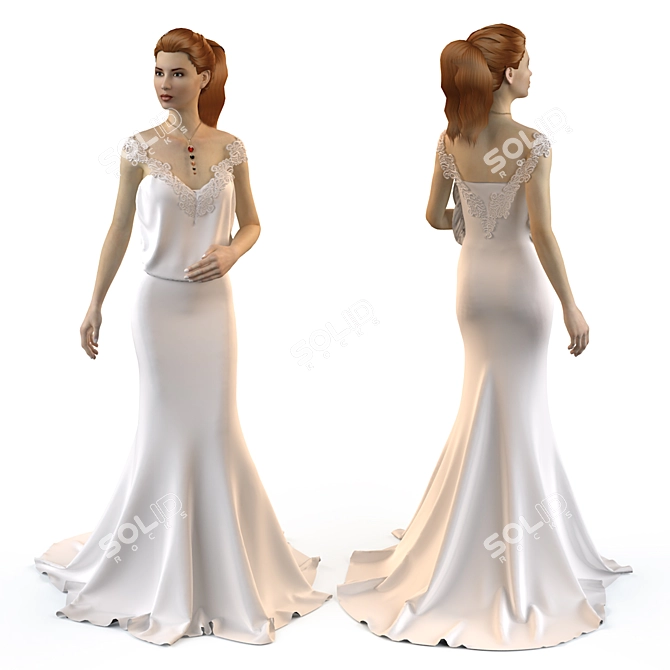 Elegant Wedding Evening Gown 3D model image 1