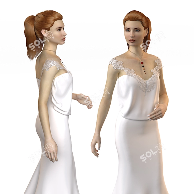 Elegant Wedding Evening Gown 3D model image 2