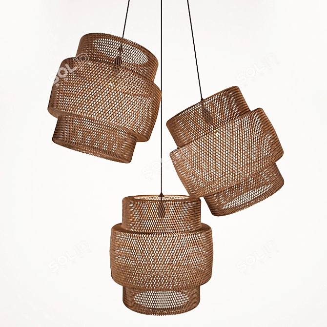 Woven Elegance: Wicker Chandelier 3D model image 2