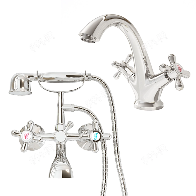 Elegant Vintage Faucet Set 3D model image 1