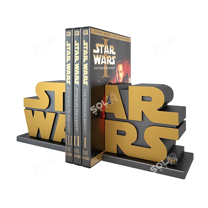 Gilded Star Wars Bookends: The Perfect Galactic Addition 3D model image 1