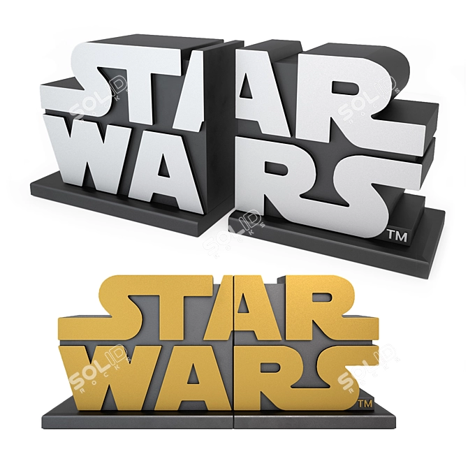 Gilded Star Wars Bookends: The Perfect Galactic Addition 3D model image 2
