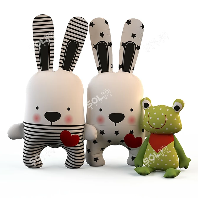 Cuddly Textile Toys (Hares & Frog) 3D model image 1