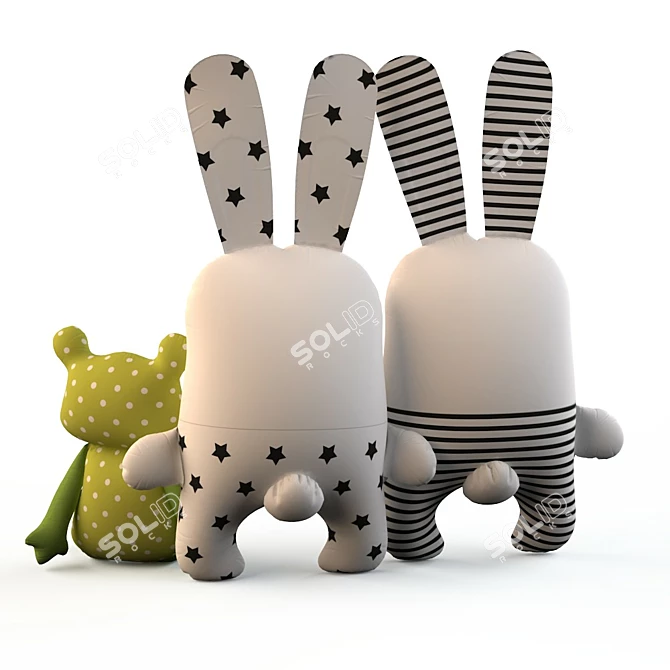 Cuddly Textile Toys (Hares & Frog) 3D model image 2