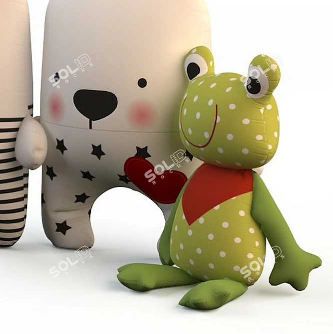 Cuddly Textile Toys (Hares & Frog) 3D model image 3