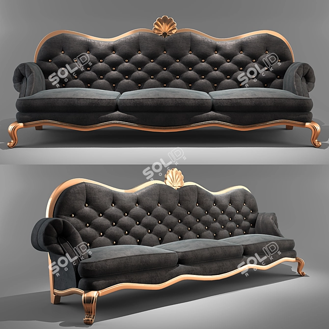 Elegant Black and Gold Triple Sofas 3D model image 1