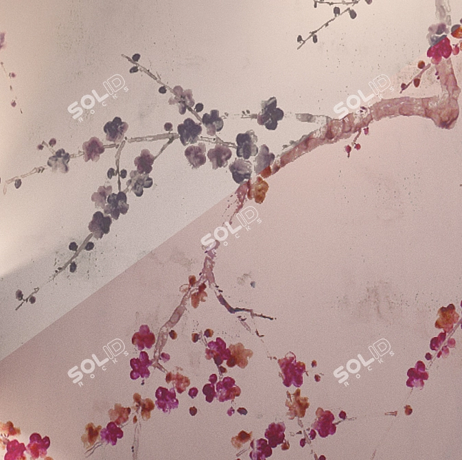 Silk Plum Blossom Wallpaper - De Gournay 3D model image 2