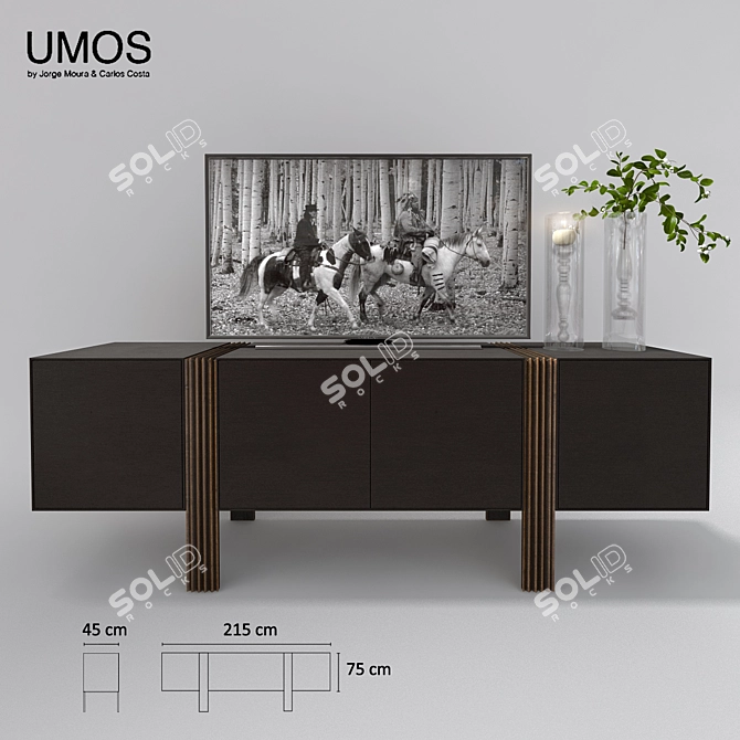 Umos 2016 TV Stand: Sturdy Wooden Table with 4 Swing Doors 3D model image 1