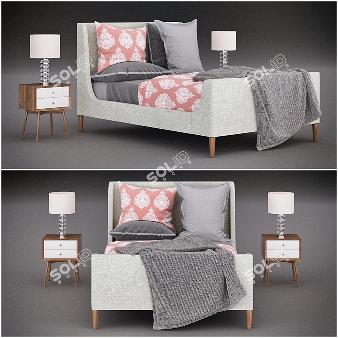 Upholstered Sleigh Bed Set 3D model image 1