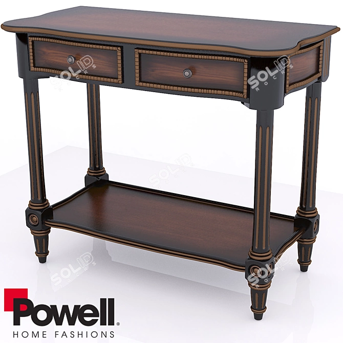 Powell Masterpiece Serpentine Console: Antique Black, 2 Drawers 3D model image 2