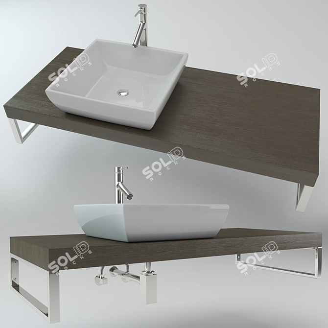 Wooden Plate Washbasin: Stylish and Functional 3D model image 1