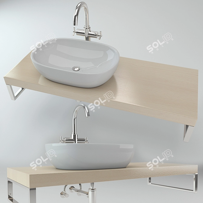 Wooden Plate Washbasin: Beech & Wenge Colors 3D model image 1