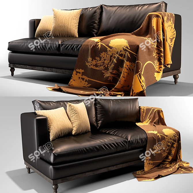 Modern Black Leather Sofa 3D model image 1