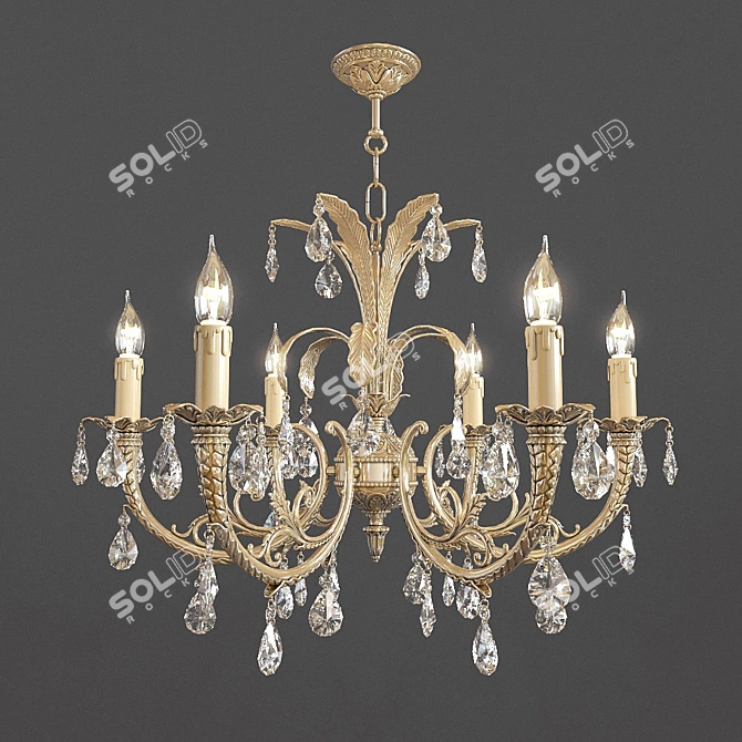 Vintage Gold Chandelier with Asfour Crystal 3D model image 1