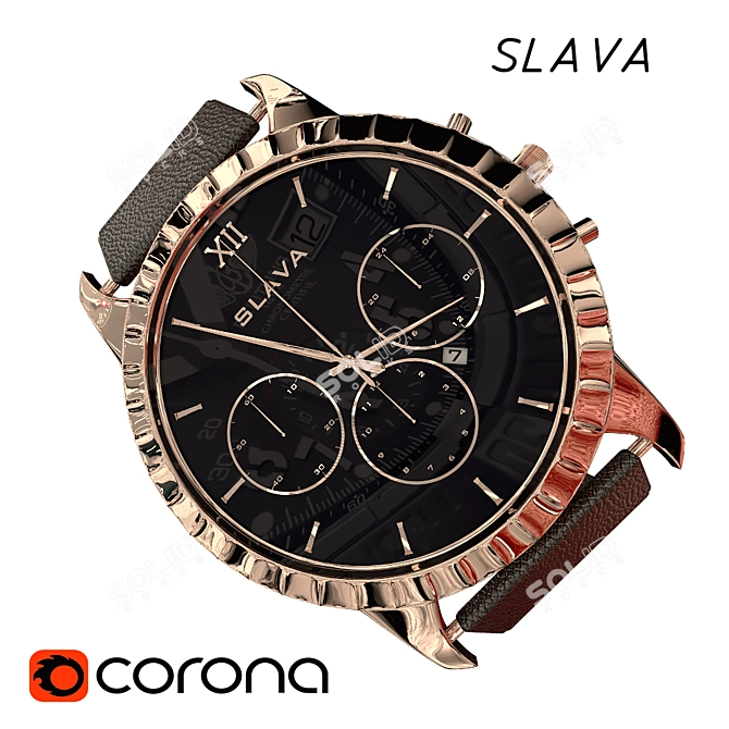 Sleek SLAVA Timepiece: Polished Elegance 3D model image 2