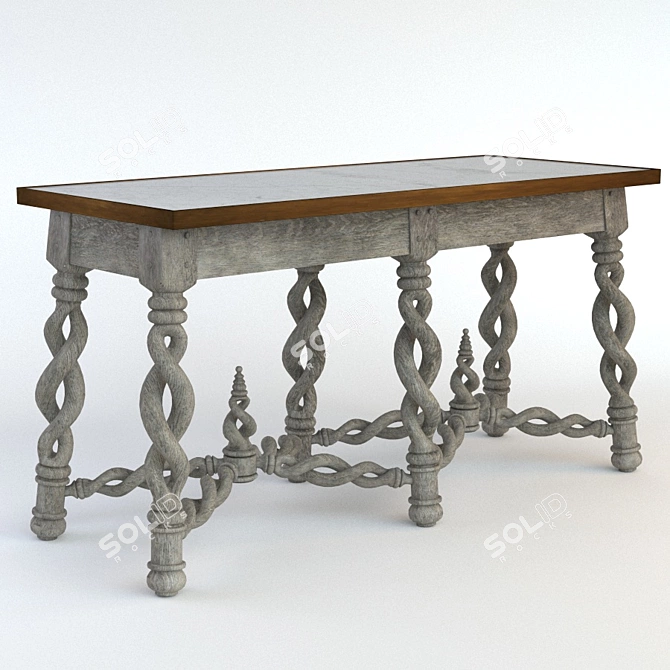 Rustic Oak Console Table 3D model image 1