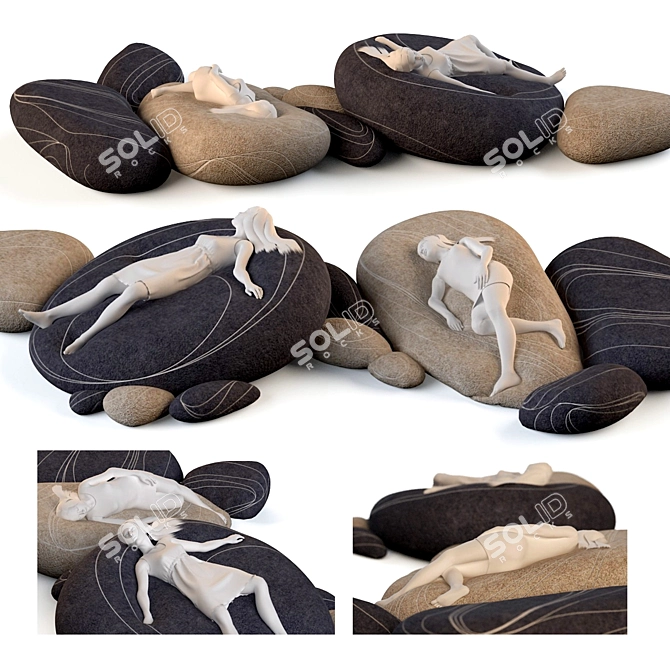 Stylish Stone Floor Cushions 3D model image 1