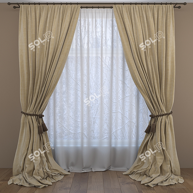 Elegant Window Curtains 3D model image 1