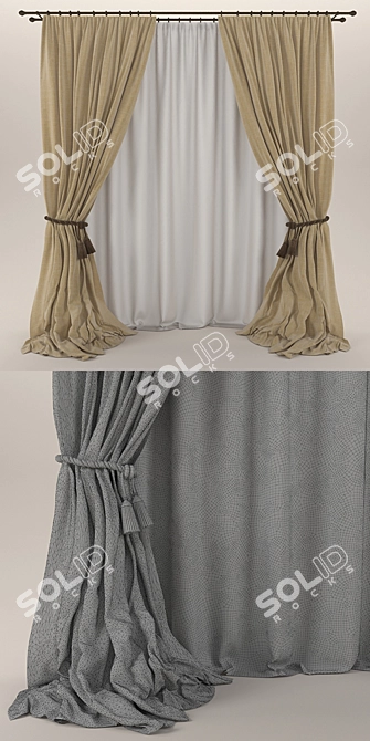 Elegant Window Curtains 3D model image 3