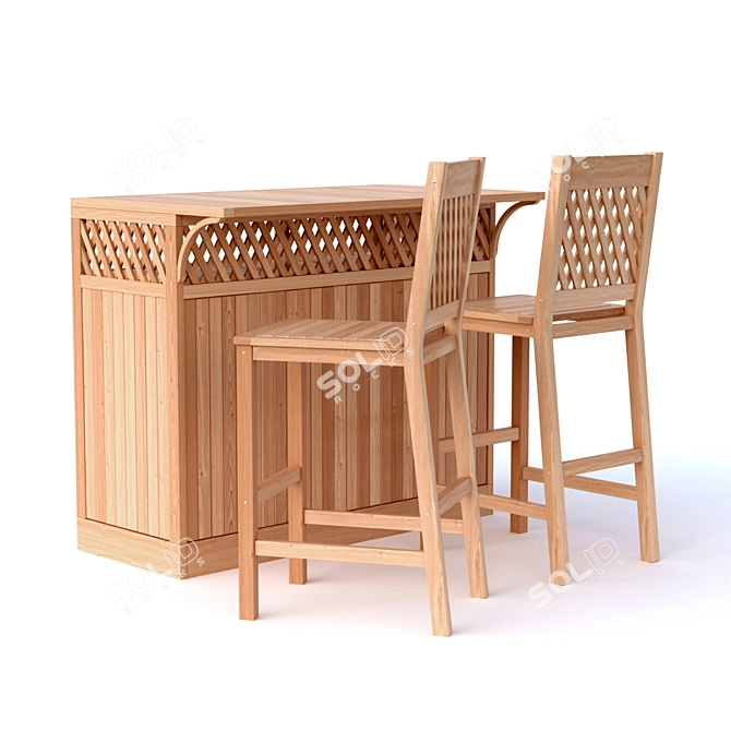 Trellis Teak Bar Set 3D model image 1