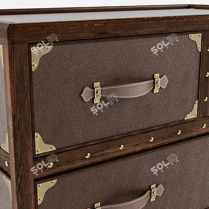 Handcrafted Oak Chest of Drawers with Leather-wrapped Front Panels 3D model image 2