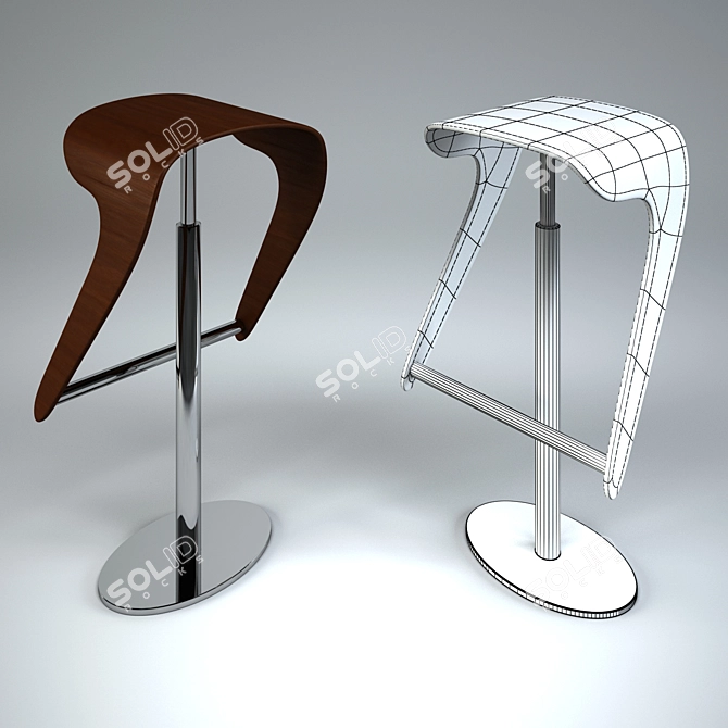Chic Wood and Chrome Bar Stool 3D model image 2