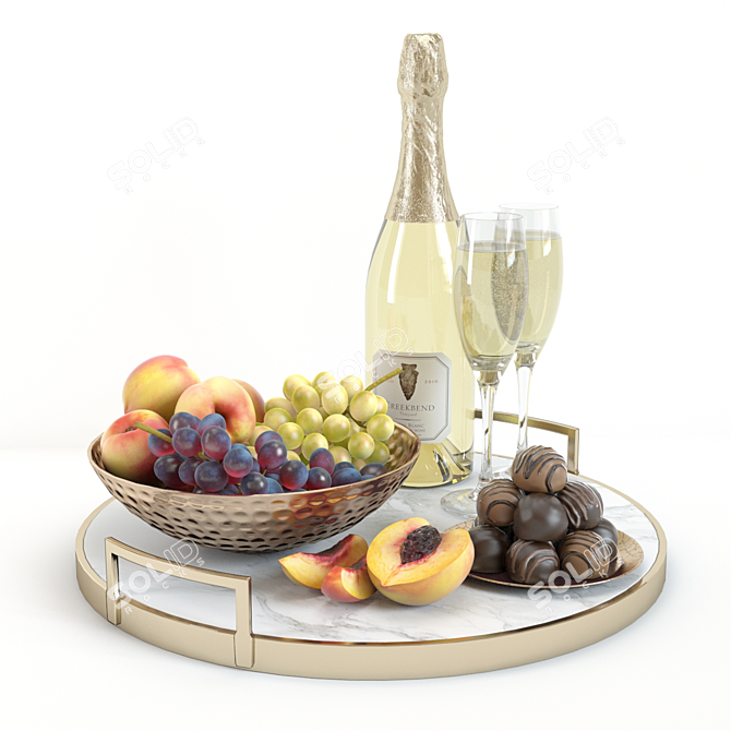 Sparkling Champagne and Fruity Delights 3D model image 2