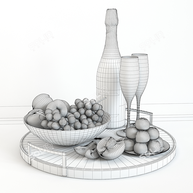 Sparkling Champagne and Fruity Delights 3D model image 3