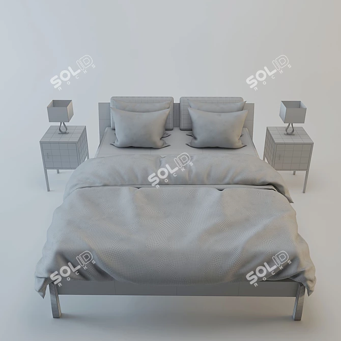 Stylish Stockholm Bed & Nightstands 3D model image 2