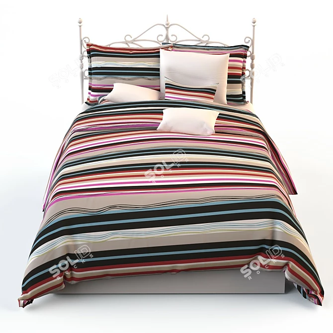 Classic Striped Daunte Bed Linens 3D model image 1