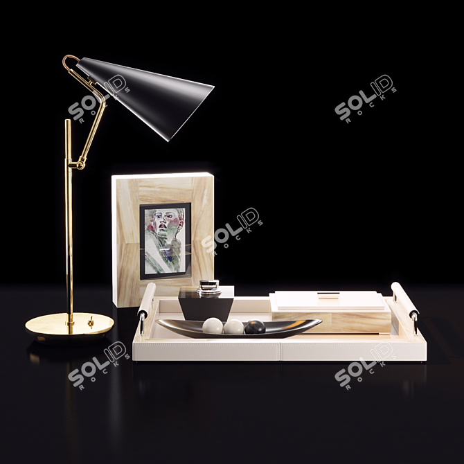 Elegant Decor Set: Desk Lamp, Horn Tray 3D model image 1