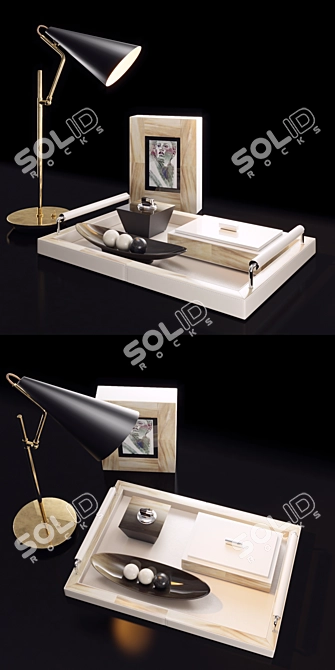 Elegant Decor Set: Desk Lamp, Horn Tray 3D model image 2