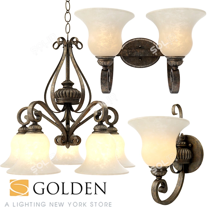 Mayfair Golden Lighting Collection: Wall Sconces & Mini Chandelier 3D model image 1