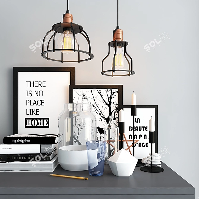 Industrial Hanging Pendant Light Set 3D model image 1