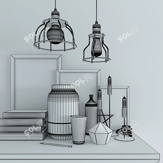 Industrial Hanging Pendant Light Set 3D model image 2