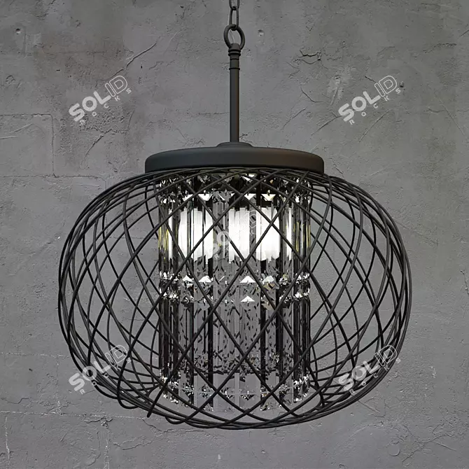 Elegant Black Crystal Pendant Chandelier 3D model image 1