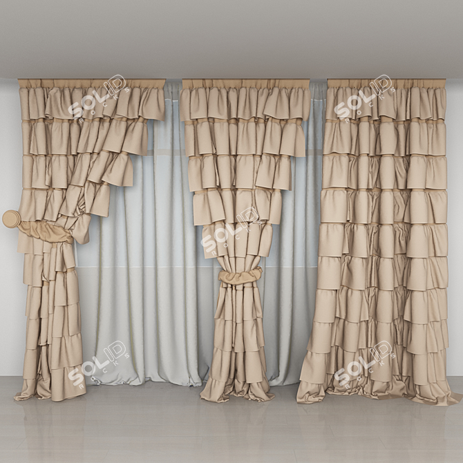 Vintage Floral Curtain, 3DMax 2013 Compatible 3D model image 1