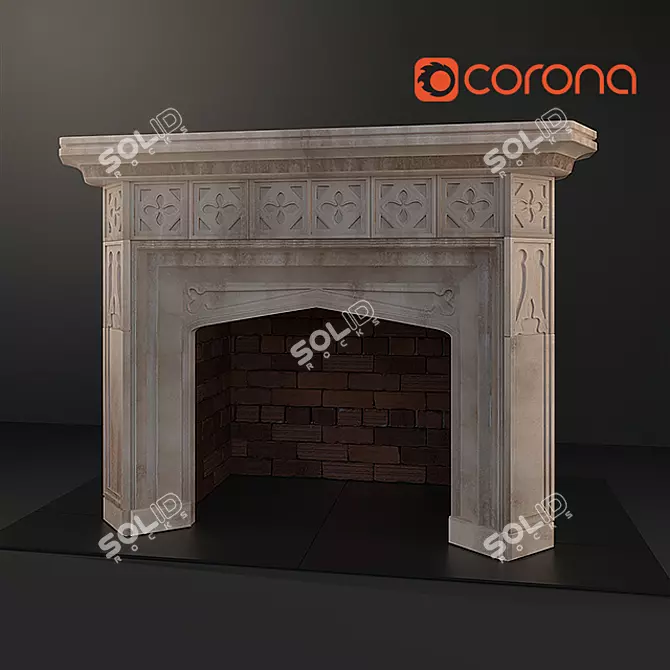 English Gothic Stone Fireplace: Exquisite Elegance 3D model image 1