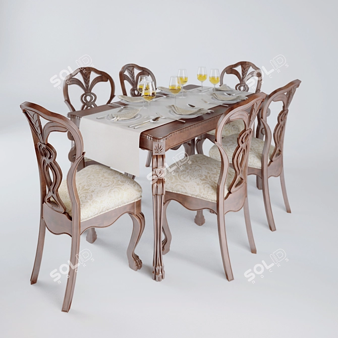 Classic Red Wood Dining Set 3D model image 1