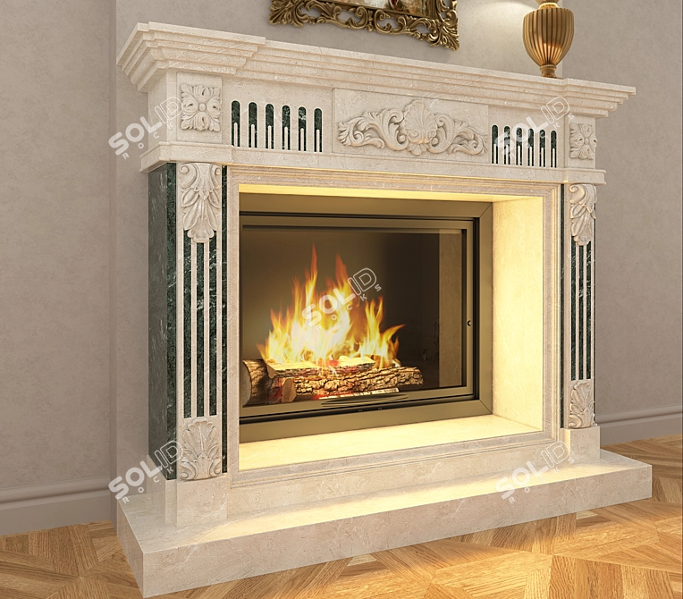 Elegant Marble Classical Fireplace 3D model image 2